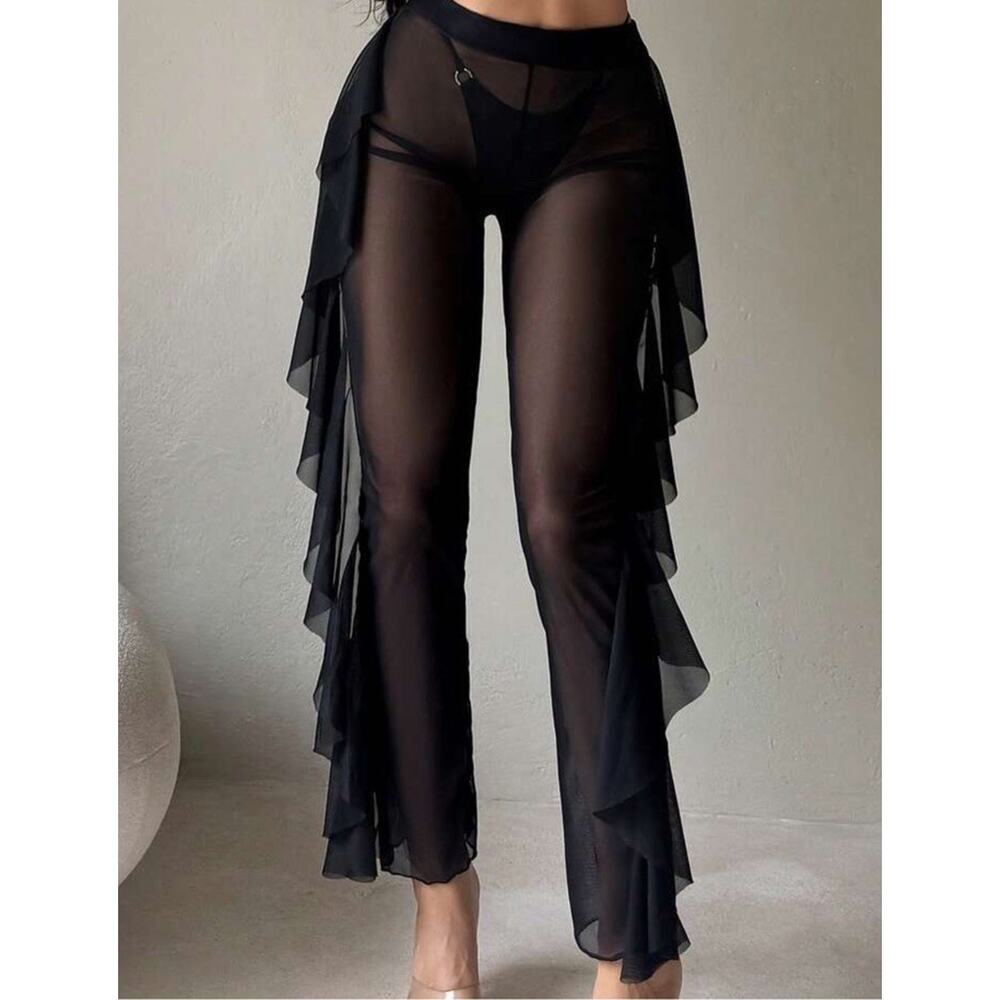 Love University Women’s Size L Summer Beach Mesh Ruffle Trim Cover Up Pants